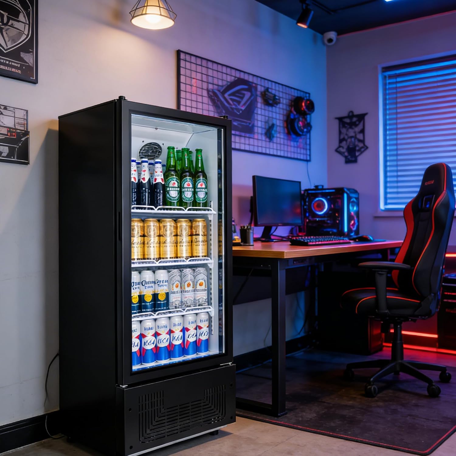 6.5 Cu.Ft Commercial Beverage Refrigerator Glass Door Upright Drink Cooler Display Fridge with Adjustable Shelves and LED Light for Restaurant Bar Store Office