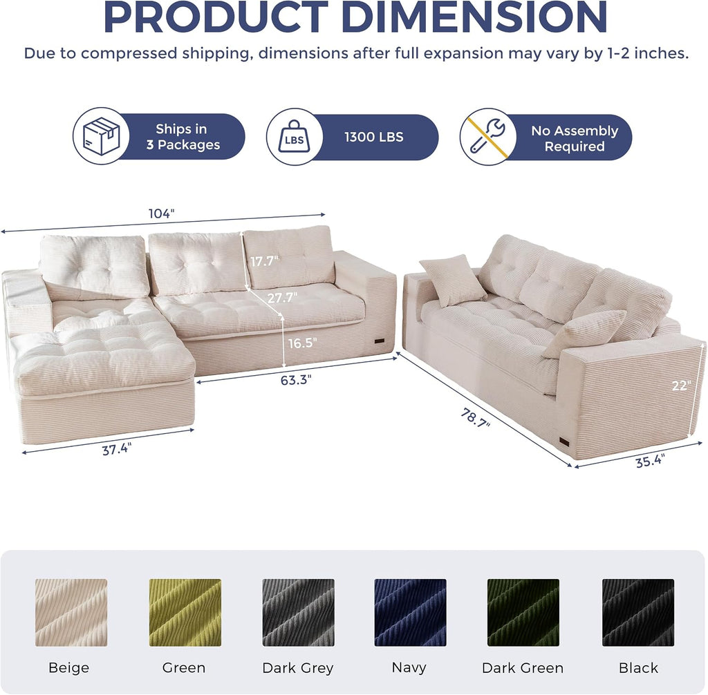 MAXYOYO Modular Sectional Sofa with Ottoman and Loveseat, Cloud Boneless Couch with Layered Cushion, Flexible Module Combination Sofa for Living Room, No Assembly Required,Beige