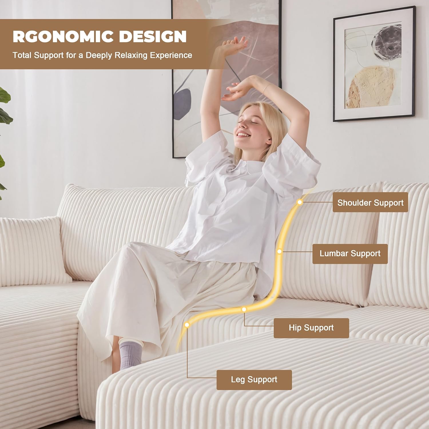 Weture 108' Modular Sectional Couches, Modern Modular U-Shape Sofa with Chaise, Cloud Sectional Couch with Deep Seat, Upholstered Boneless Sofa for Living Room (Corduroy, Beige)