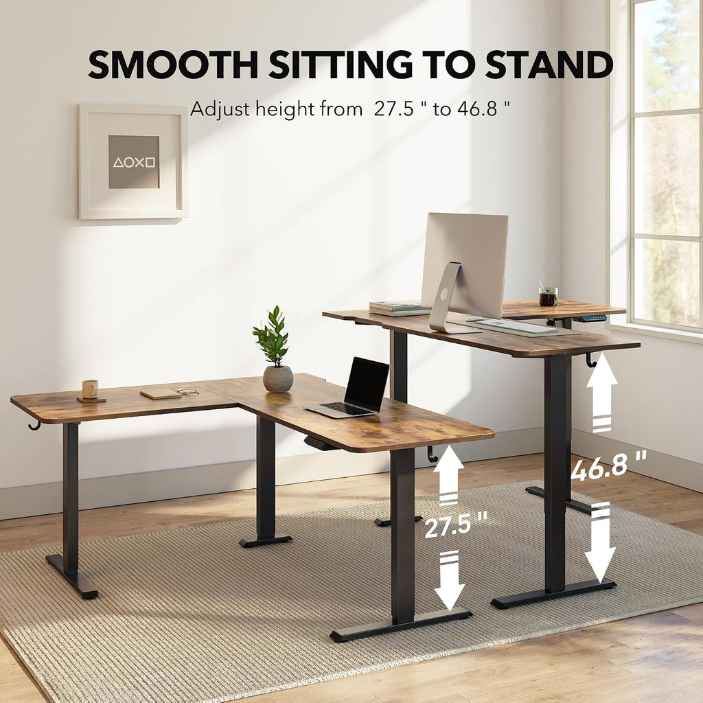 FEZIBO L Shaped Standing Desk, Electric Stand up Height Adjustable Home Office Table, Sit Stand Desk, Light Rustic Brown Top
