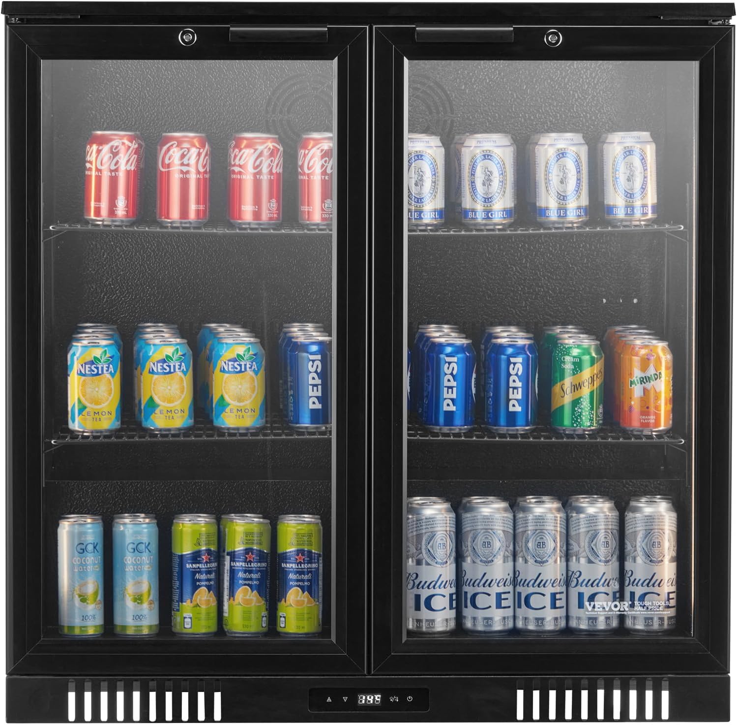 VEVOR Beverage Refrigerator Cooler, 246 Can Beverage Fridge, Soda Beer Fridge with Glass Doors, Adjustable Shelves, Digital Temperature Control, Built-in or Freestanding Fridge for Restaurant & Bar