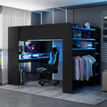 Full Size Gamer Loft Bed with Height-Adjustable Desk,Wardrobe,Ample Storage Space,and RGB Light, Wooden Bunk Bed for Gaming Setup (Cloud Blue/A1)