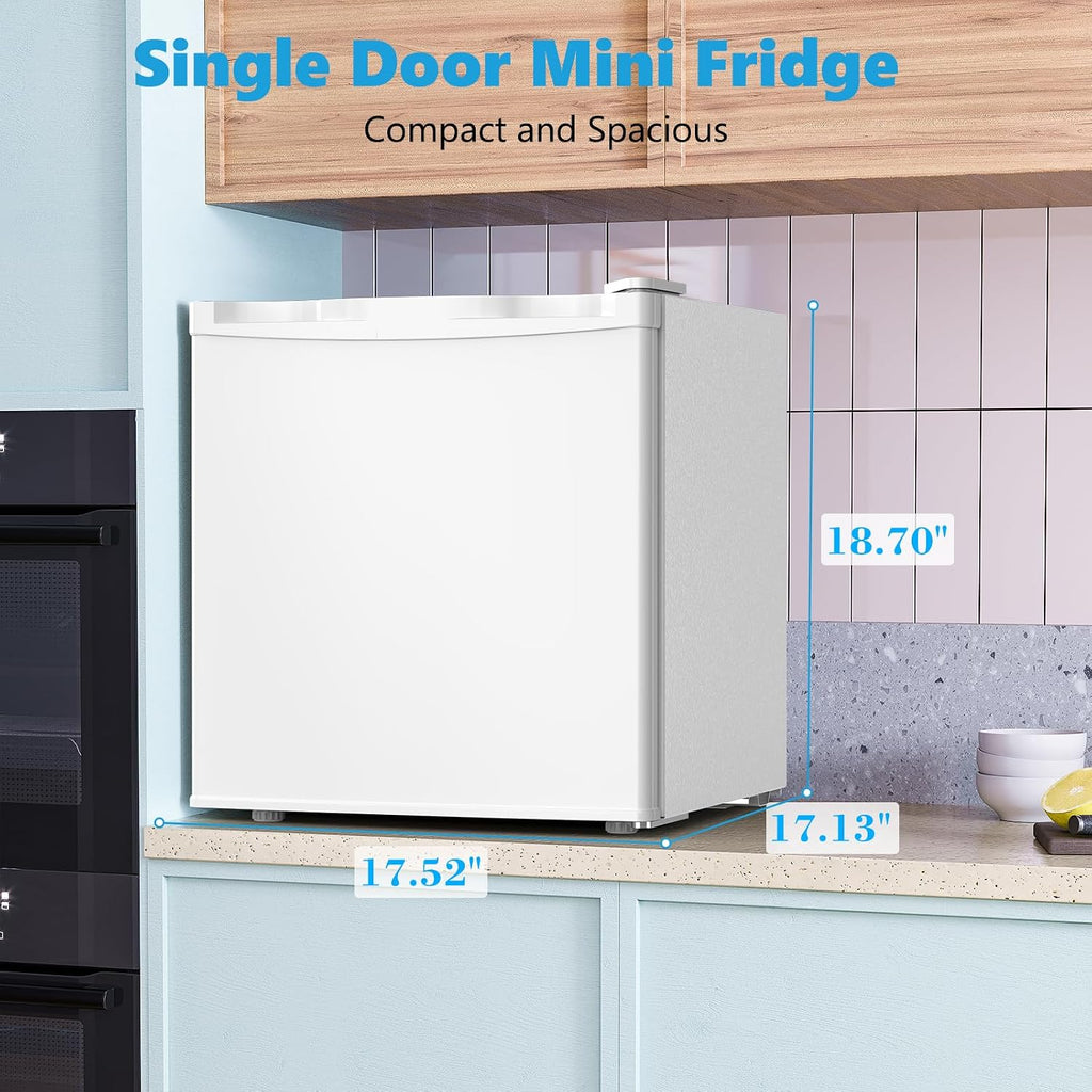 Electactic 1.7 Cu.ft Mini Fridge with Freezer, Compact Refrigerator, Single Reversible Door, Ultra Quiet, Energy Efficient for Office, Dorm, Bedroom, Apartment, White