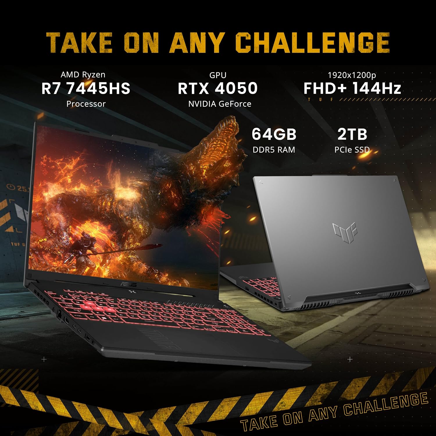 ASUS TUF A16 16' WUXGA 144Hz Gaming Laptop, AMD Ryzen 7 7445HS, NVIDIA GeForce RTX 4050, 64GB DDR5, 5TB Storage (4TB SSD+1TB Docking Station Set), RGB Backlit Keyboard, Wi-Fi 6, Win 11, Gray