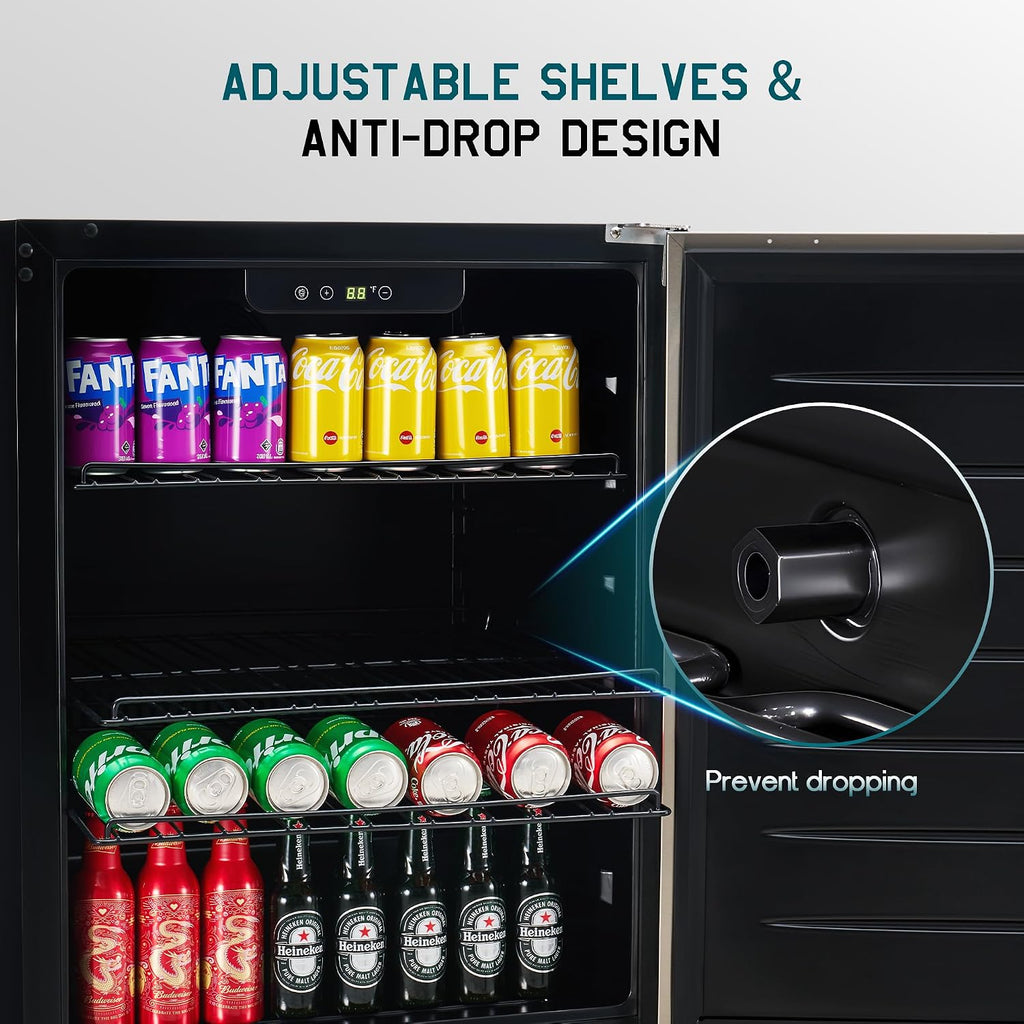 Albott 24 Inch Outdoor Beverage Fridge, 5.0 Cu.Ft Beverage Refrigerator Holds 166 Cans, 32-50°F Drink Cooler with IPX4 Waterproof Design, Auto-Defrost, Build-In or Freestanding for Patio & Backyard