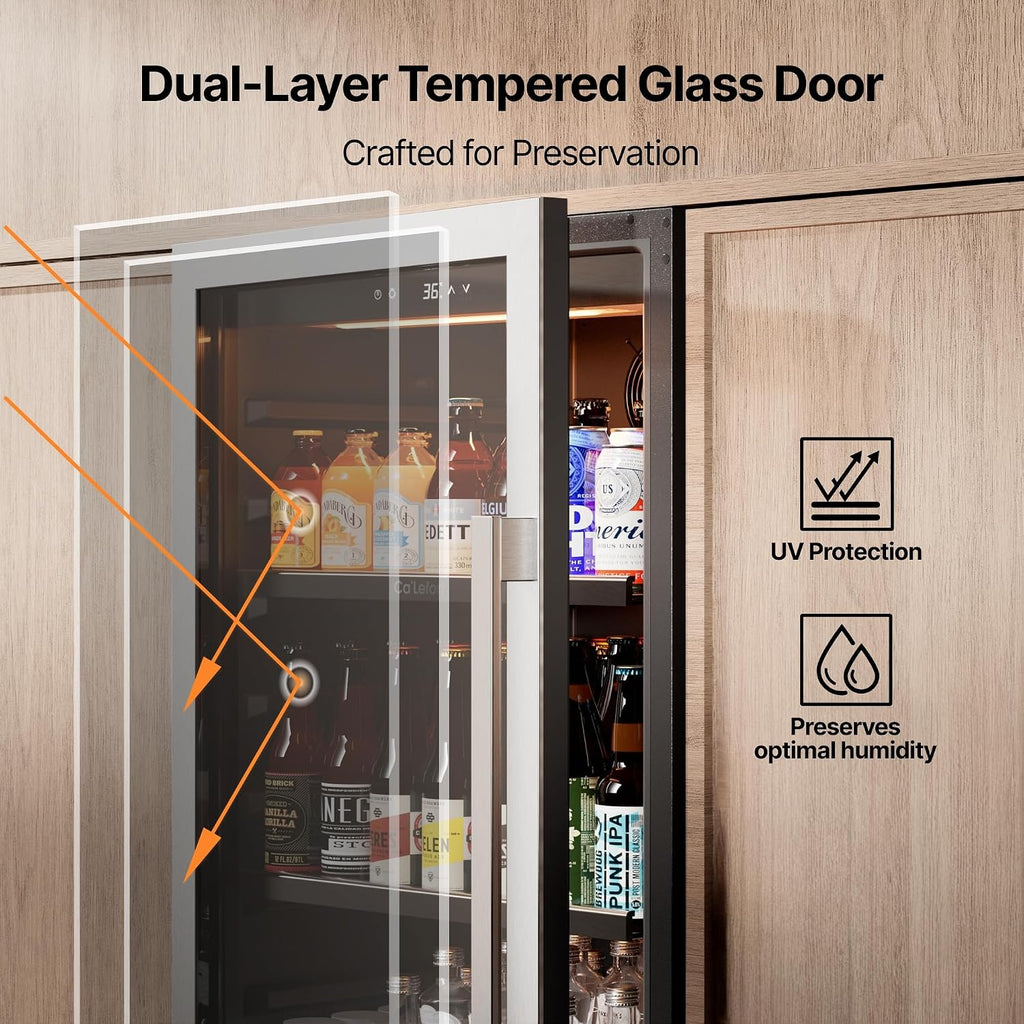 Ca'Lefort Beverage-Refrigerator 24 Inch, Tall Beverage Fridge Cellars Large Bar Drink Cabinet Built-in or Freestanding with Glass Door, Beer Cooler for Bottles and Cans Beer/Soda/Water/Wine