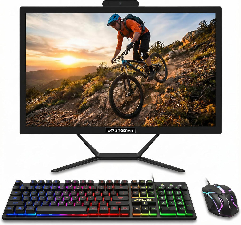 STGSivir All in One Desktop, 22-inch FHD Display, Intel Core i5 up to 3.6GHz, 16G RAM, 512G SSD, WiFi 5, Bluetooth, RGB Keyboard & Mouse, Webcam, Windows 11 Home