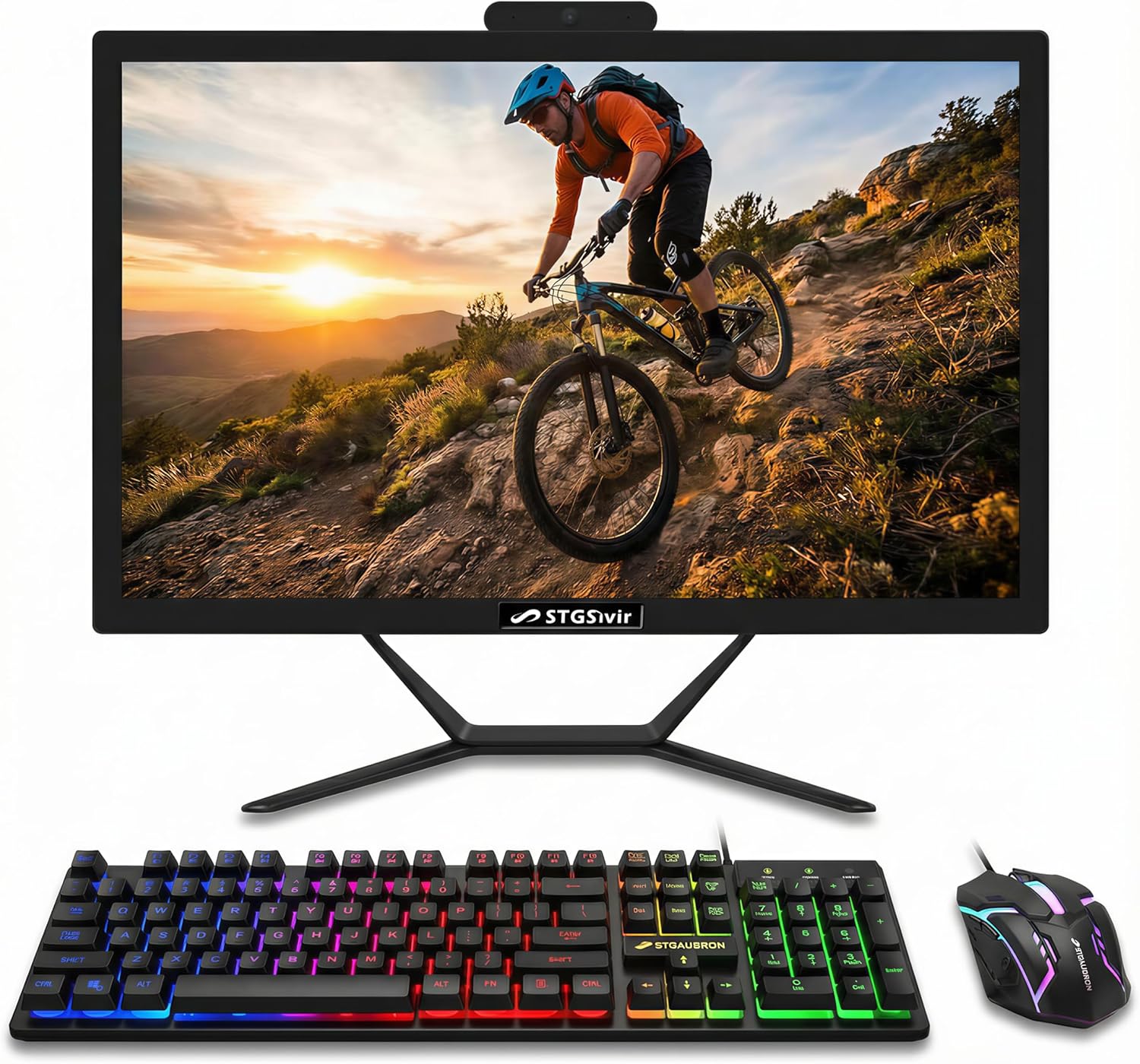 STGSivir All in One Desktop, 22-inch FHD Display, Intel Core i5 up to 3.6GHz, 16G RAM, 512G SSD, WiFi 5, Bluetooth, RGB Keyboard & Mouse, Webcam, Windows 11 Home