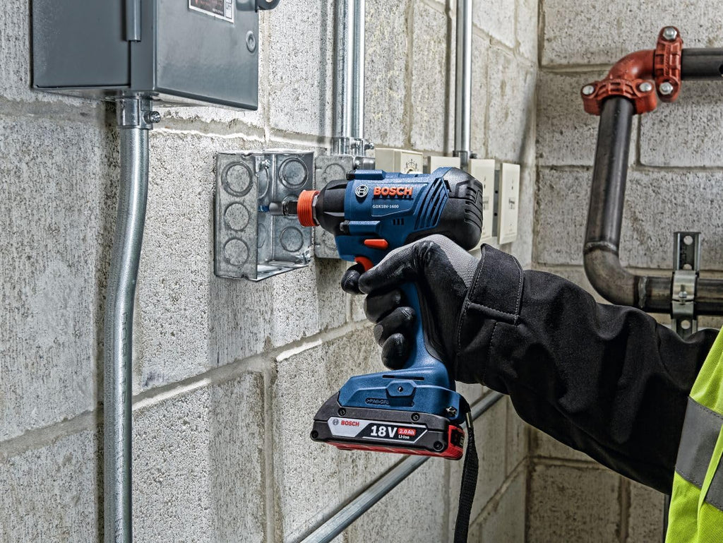 Bosch GXL18V-496B22 18V 4-Tool Combo Kit with Compact Tough 1/2 In. Drill/Driver, Two-In-One 1/4 In. and 1/2 In. Impact Driver/Wrench, Compact Recip Saw, LED Light and (2) 2.0 Ah SlimPack Batteries