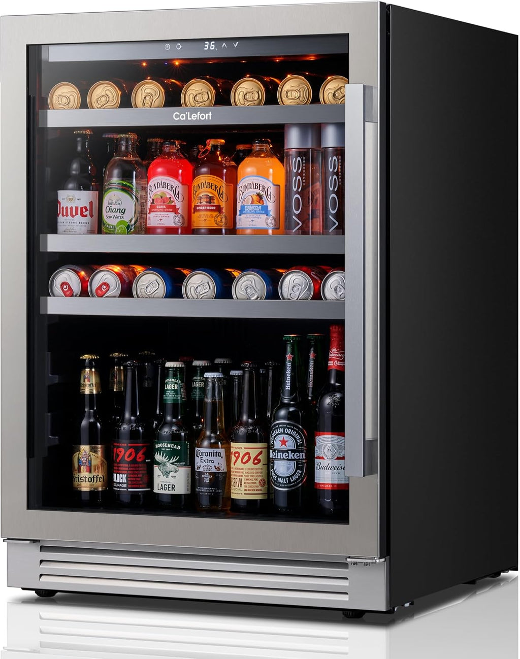 Ca'Lefort Beverage Refrigerator 24 Inch, 180 Cans Mini Fridge with Double Glass Door, Built-in or Freestanding Drink Cooler with Amber LED Light, Beverage Fridge for Kitchen Bar Office(Left-Hinged)
