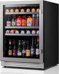 Ca'Lefort Beverage Refrigerator 24 Inch, 180 Cans Mini Fridge with Double Glass Door, Built-in or Freestanding Drink Cooler with Amber LED Light, Beverage Fridge for Kitchen Bar Office(Left-Hinged)