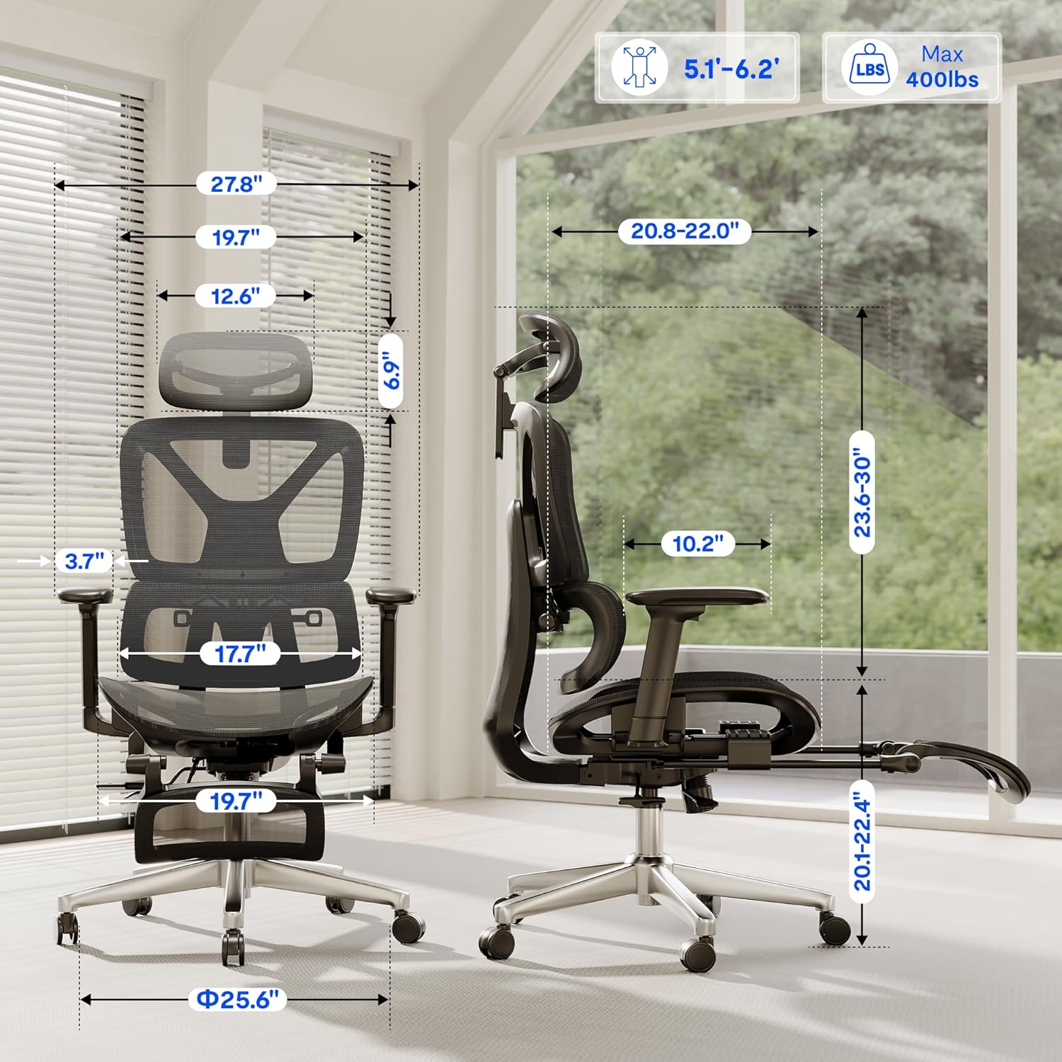 FLEXISPOT ErgoX Premium Ergonomic Office Chair with Footrest- Adjustable 3D Armrests, Dynamic Lumbar Support, Recline & Tilt Function, Mesh Seat, for Home & Office Use,Dark Grey