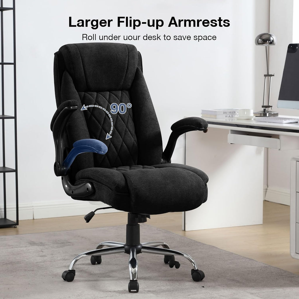 Big and Tall Fabric Office Chair 400lbs, High Back Executive Computer Desk Chair with Flip Up Armrest, Breathable Fabric Adjustable Height
