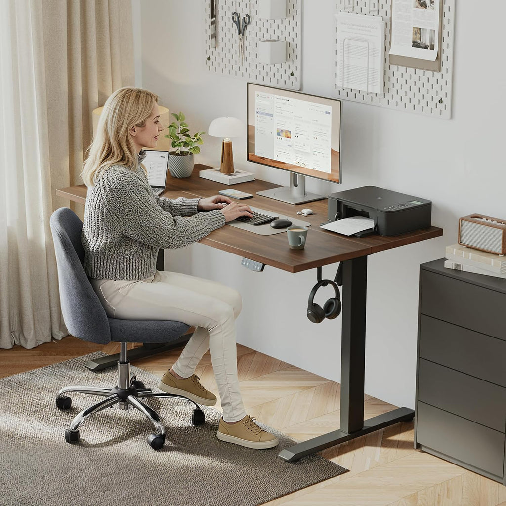 Klicelor 40 Inch Electric Standing Desk, Height Adjustable Office Desk, Sit Stand Up Computer Desk with Memory Preset, Two-Piece Desktop, Dark Walnut