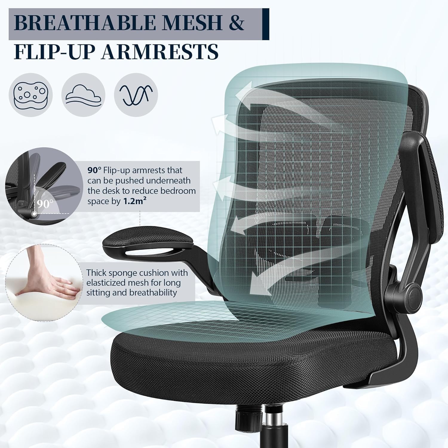 FelixKing Office Chair, Ergonomic Desk Chair with Adjustable Height and Lumbar Support Swivel Lumbar Support Desk Computer Chair with Flip up Armrests for Conference Room (Black),Pack of 5