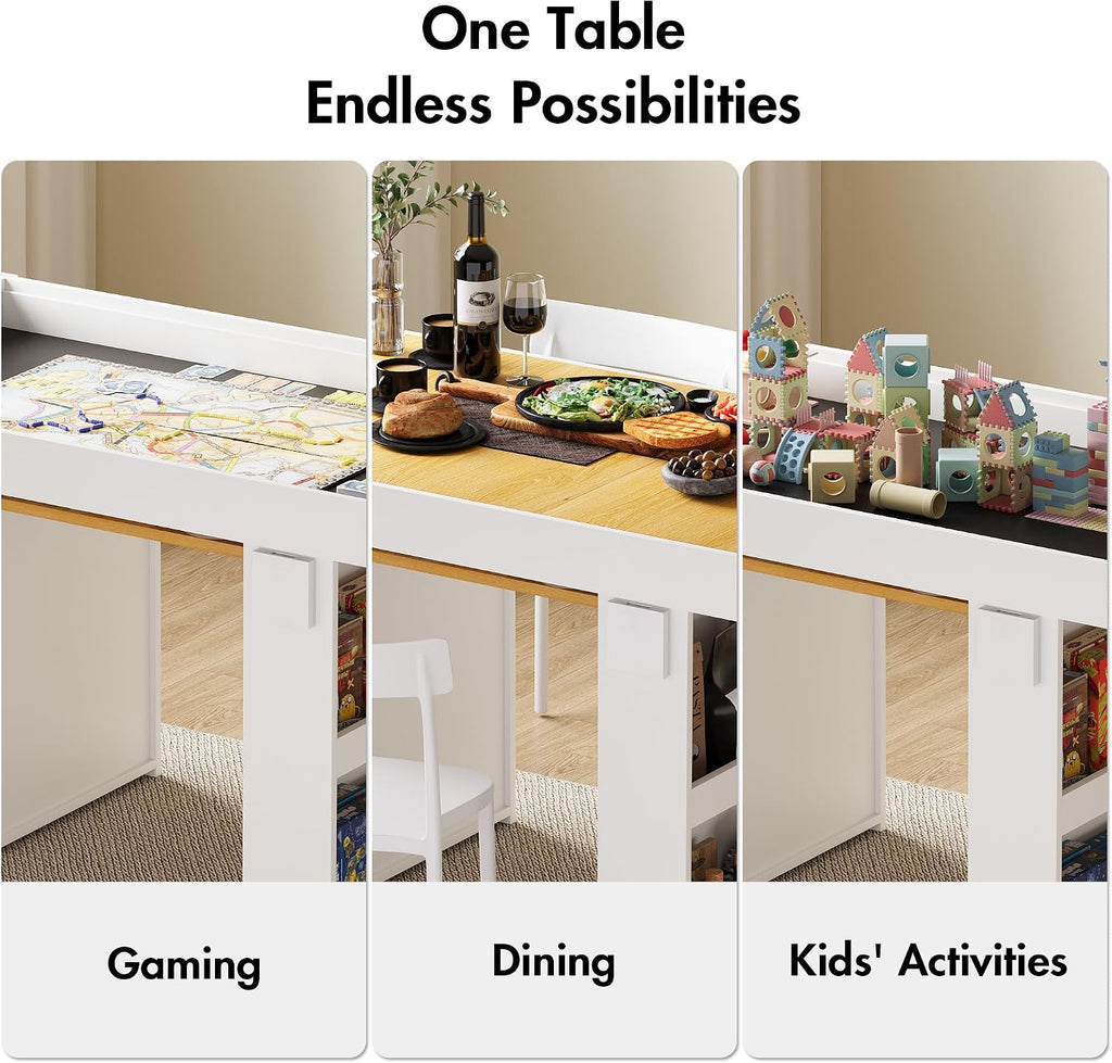 Gaming & Dining Table with Removable Top & PU Leather Mat, Board Game Table for 4-6 Players, Side Storage Shelves & Cup Holders, Corner Protectors, for Card Games, DND, Poker & Building Blocks