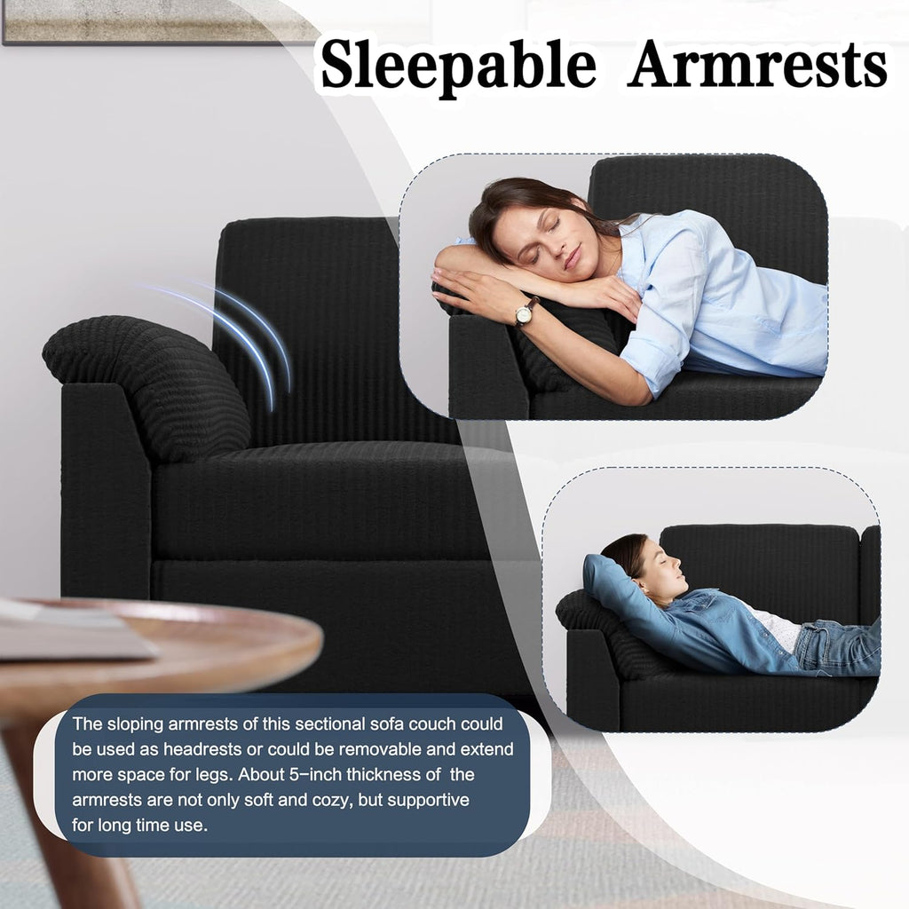 Sectional Sofa Couch for Living Room, 79' Sectional Couches with Ottoman, L Shaped Couch with Armrests Side Storage Pockage, 3-Seat Sofa Couches for Apartment, Black