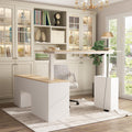 Homsee Home Office L Shaped Electric Standing Desk with Drawers and Shelves, Height Adjustable Stand up Desk, 63' Computer Executive Corner Table, Oak & White