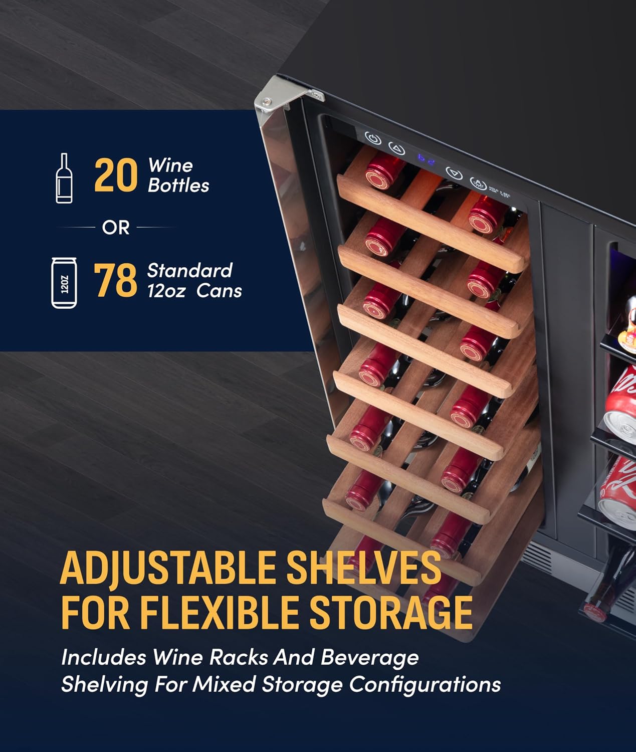 NewAir 24' Dual Zone Beverage Refrigerator & Wine Cooler for 20 Bottles & 78 Cans | Freestanding or Built-In Under Counter Mini Fridge for Beer, Wine and Soda | Stainless Steel