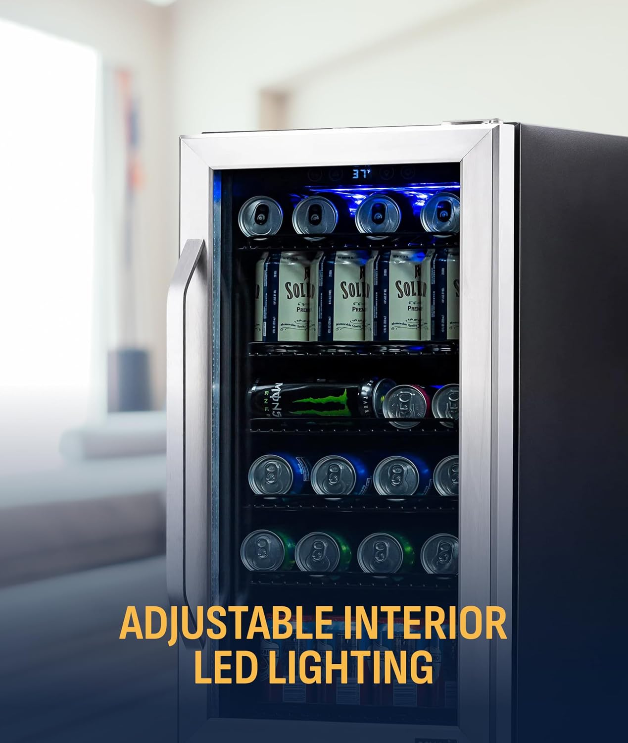NewAir 96 Can Built-In Beverage Refrigerator | 15' Small Mini Fridge for Bedroom, Home Bar or Office | Quiet Cooling & Precise Temperature Control | Stainless Steel