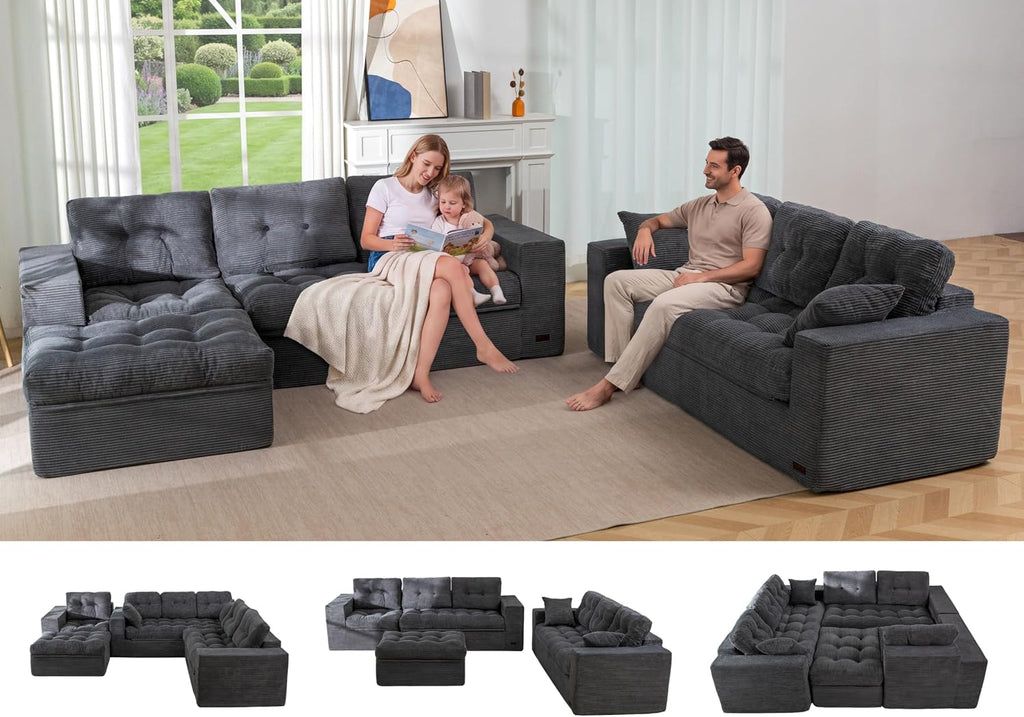 MAXYOYO Modular Sectional Sofa with Ottoman and Loveseat, Cloud Boneless Couch with Layered Cushion, Flexible Module Combination Sofa for Living Room, No Assembly Required,Dark Grey