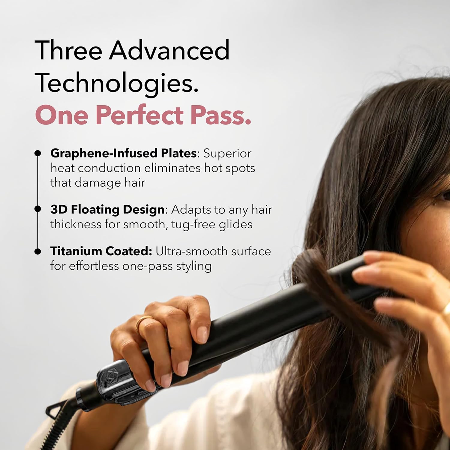 SRILabs StyleQ Flat Iron Hair Straightener — Red Light Therapy, Titanium Plates, Graphene Technology, Negative Ions | 12 Heat Settings | Frizz-Free Results for All Hair Types
