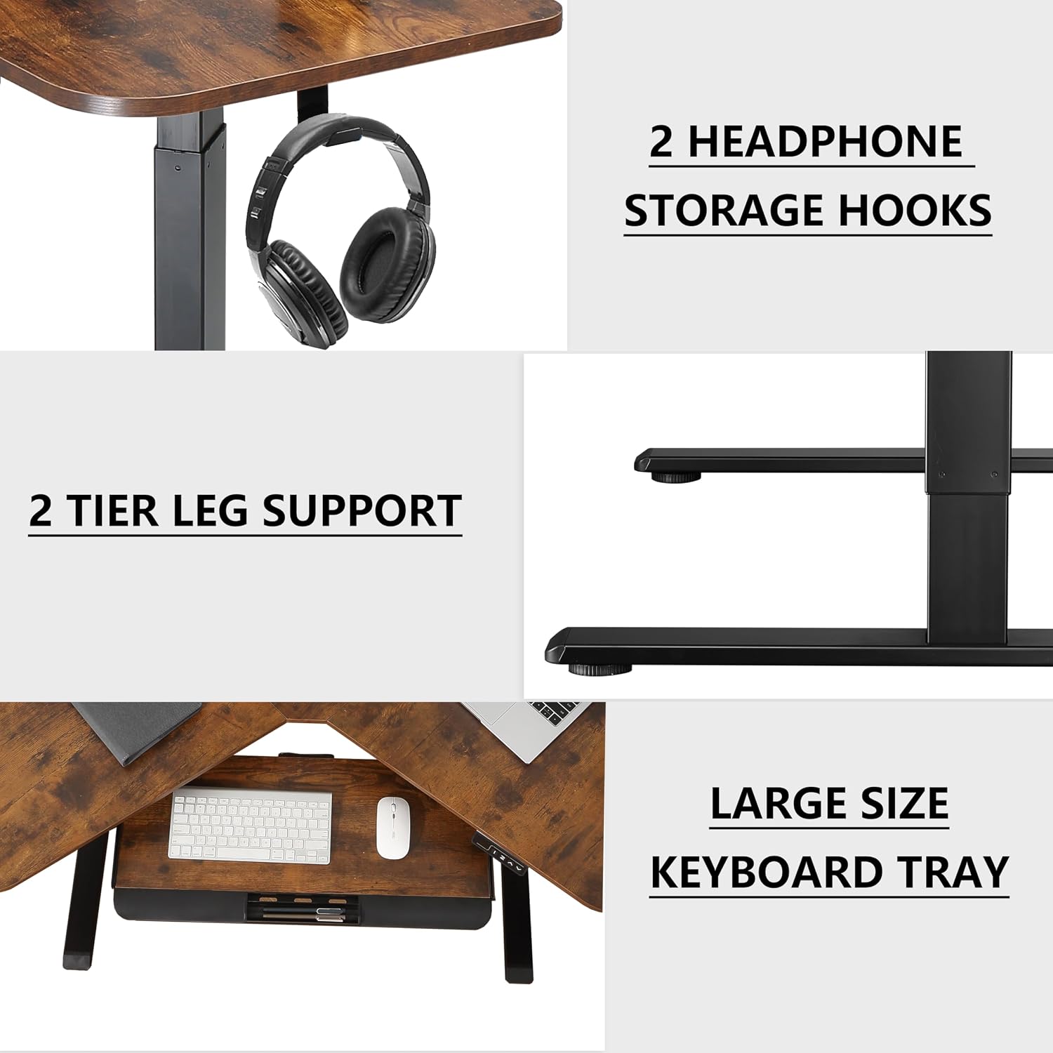ETHU Electric L-Shape Standing Desk with Keyboard Tray, Height Adjustable 29-42 inches, Modern Style, Brown, For Home Office, Gaming, Work