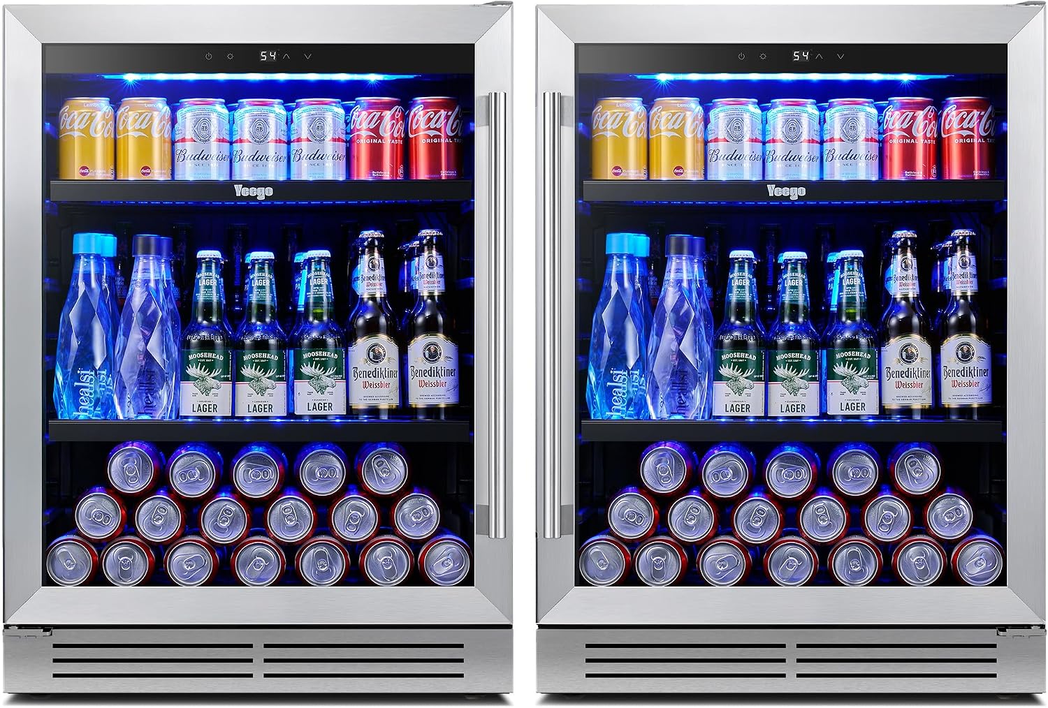 Yeego 24-Inch Built-In Beverage Refrigerator (2 Pack) - Large Capacity Drink Cooler with Glass Door, Auto Defrost Beverage & Wine Fridge for Cans and Bottles, Under Counter & Freestanding