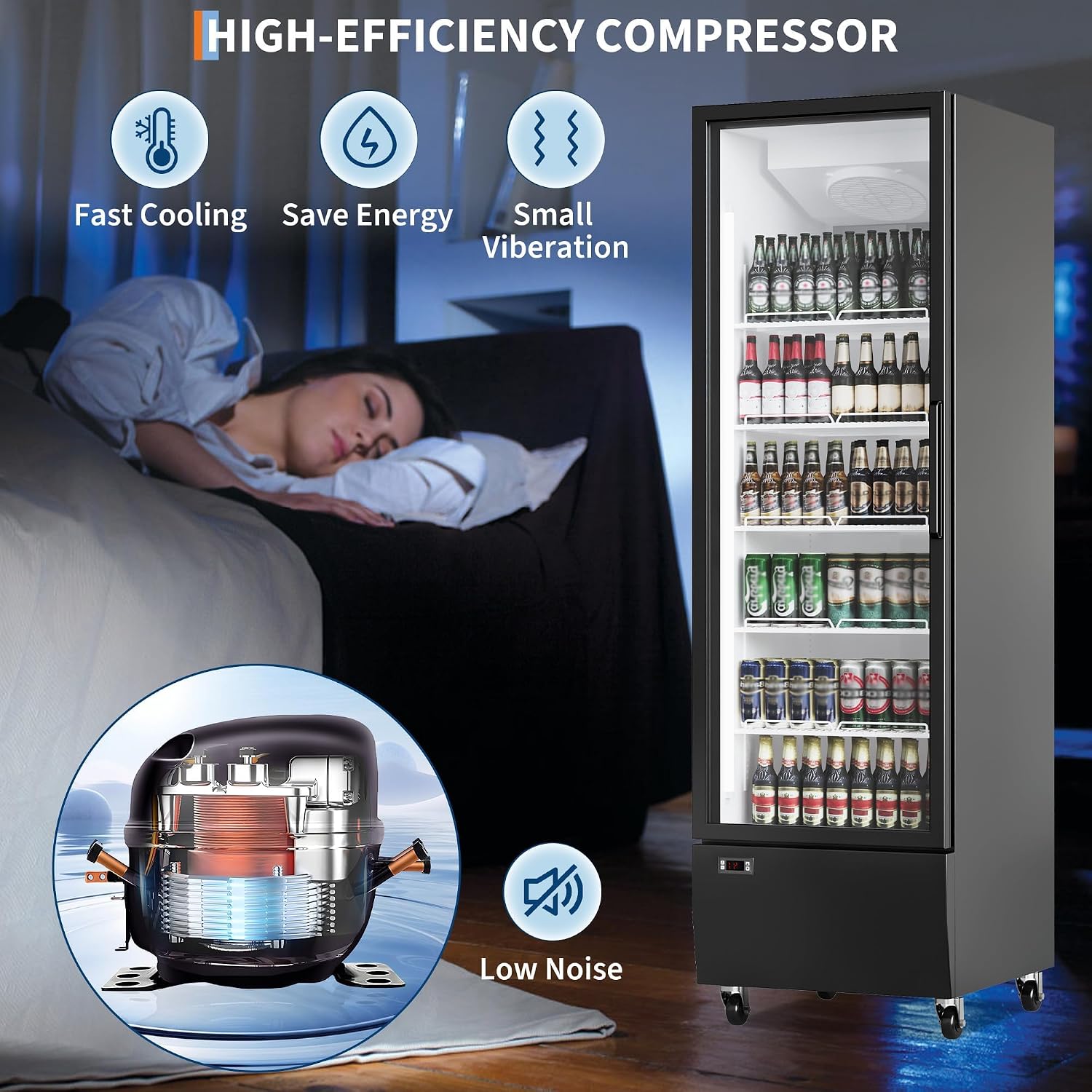 IDEALHOUSE Commercial Merchandiser Refrigerator, 17.7 Cu.Ft, Glass Door, Beverage Cooler, 5 Adjustable Shelves, Bar Fridge, Commercial Display, Large Capacity, Black, For Restaurant, Store, Bar