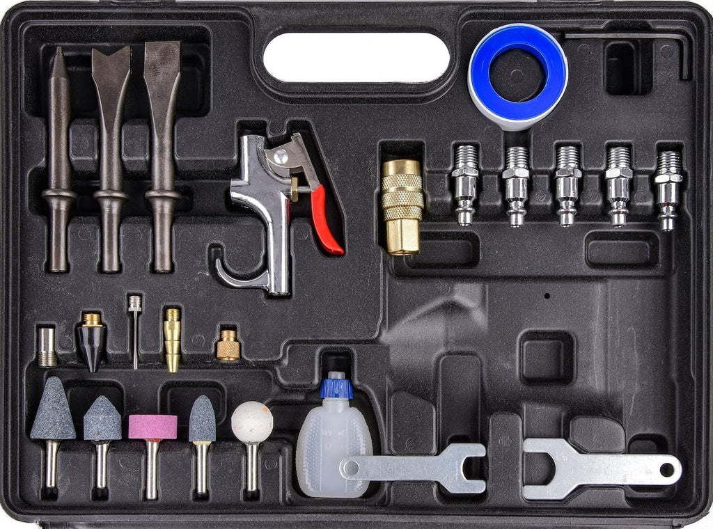 JEGS 81151 Air Tool Kit Includes Impact Wrench Ratchet Wrench Hammer Die Grinder