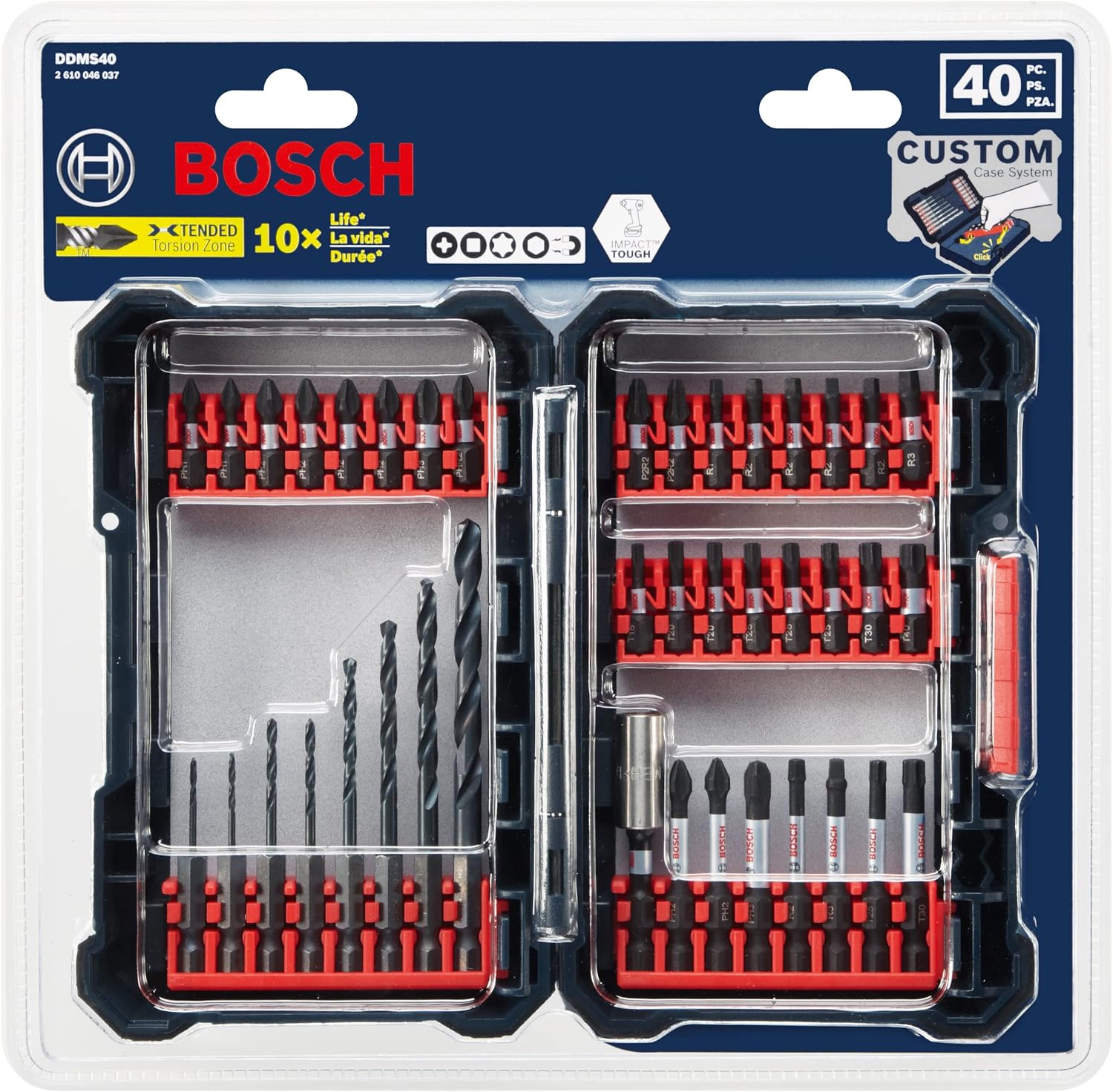 Bosch 40 Piece Impact Tough Drill Driver Custom Case System Set DDMS40 with Bosch Power Tools Combo Kit CLPK22-120 - 12-Volt Cordless Tool Set (Drill/Driver and Impact Driver)