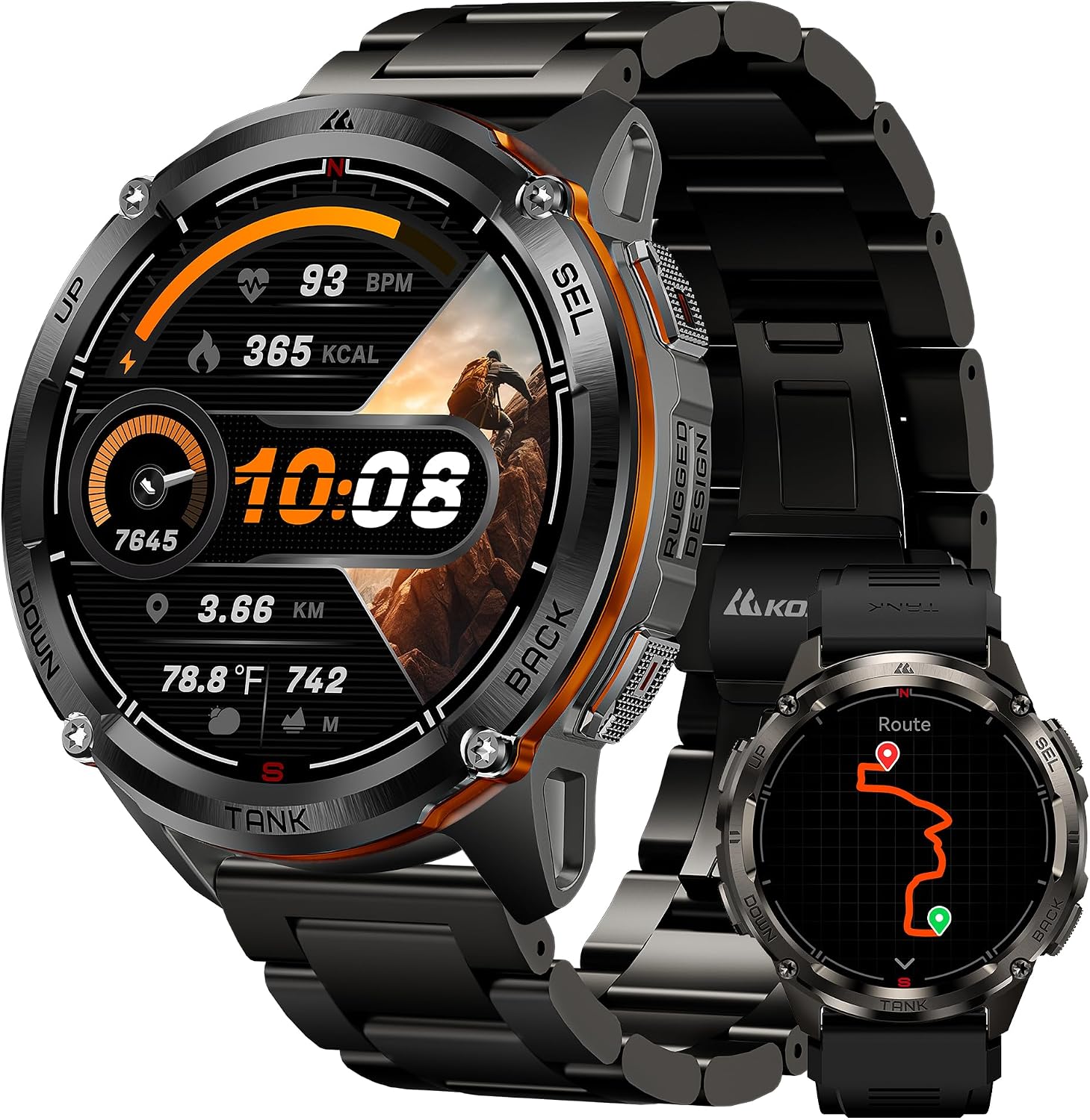 KOSPET Tank T3 Ultra 2 GPS Smart Watch for Men, Extra-Long Battery, Full Stainless Steel Body Rugged Smartwatch with Bluetooth Calling, Pressure&Altitude&Compass, 1.43' AMOLED Display(2 Bands)