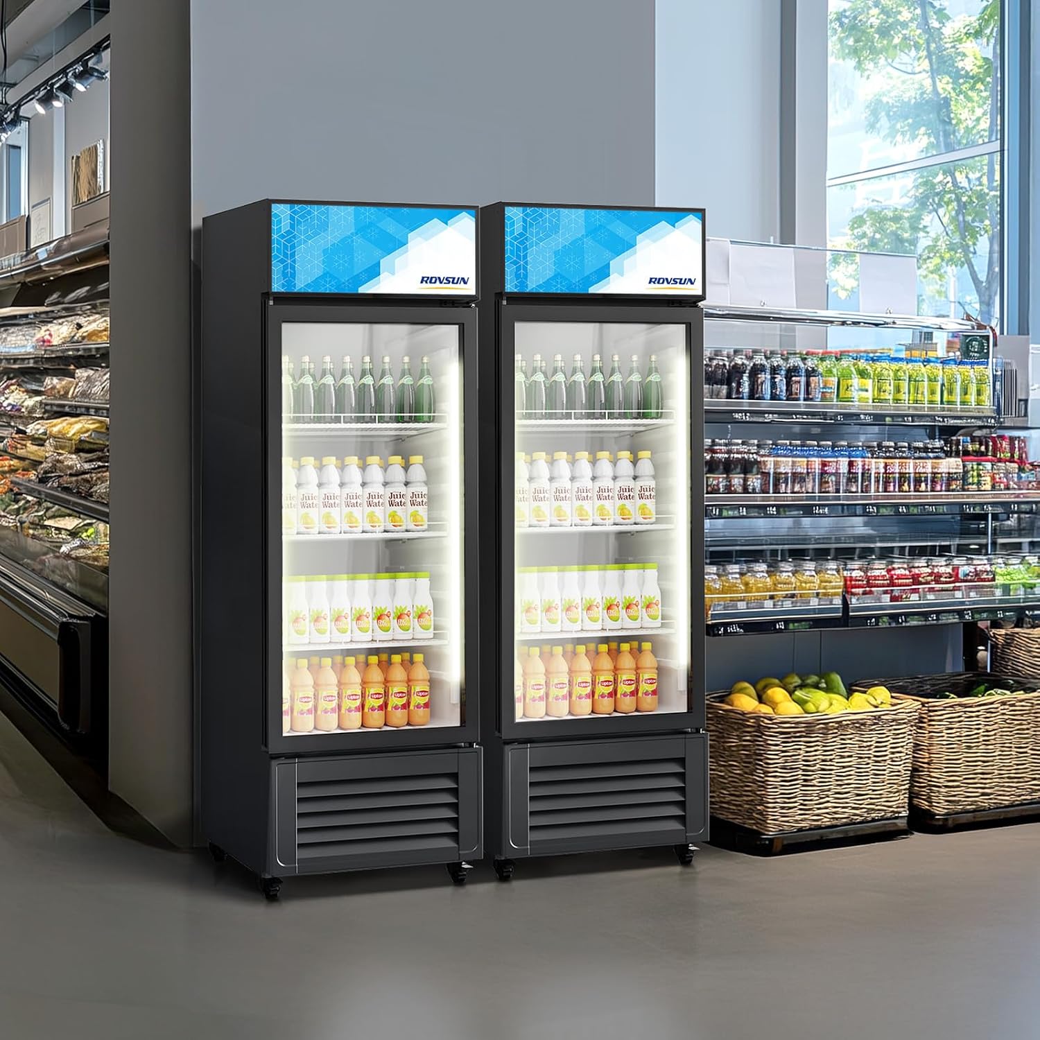 ROVSUN 10 Cu.Ft Commercial Refrigerator Display Refrigerator ETL NSF Certified, Slim Commercial Beverage Cooler Glass Door Merchandiser Drink Fridge w/Adjustable Shelves LED Light for Bar Restaurant