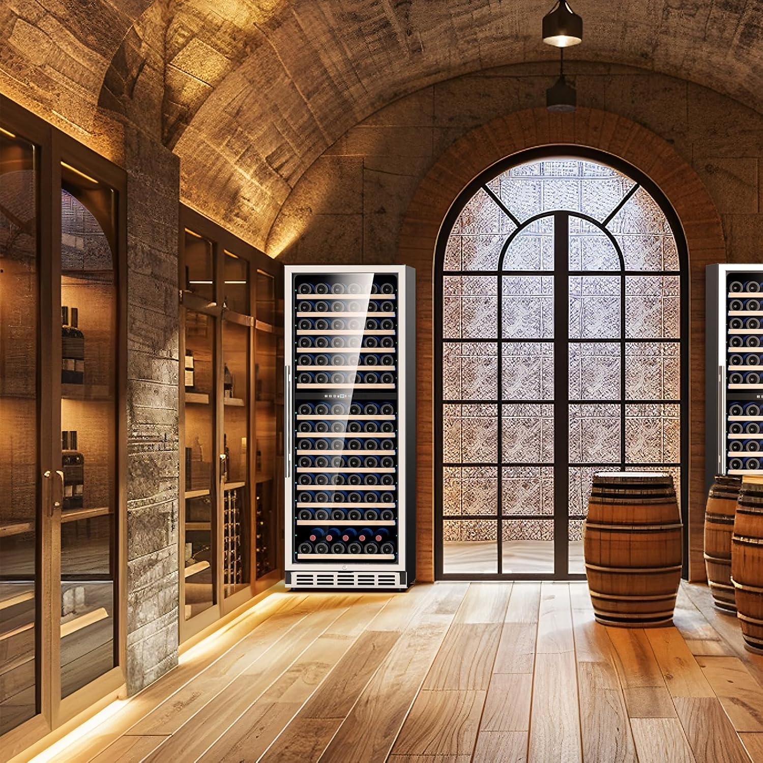 Mojgar 24 inch Wine Refrigerator 163 Bottles, Dual Zone Wine Fridge Freestanding Built-in Wine Cooler with Precision Thermostat, Full Extension Beechwood Shelves