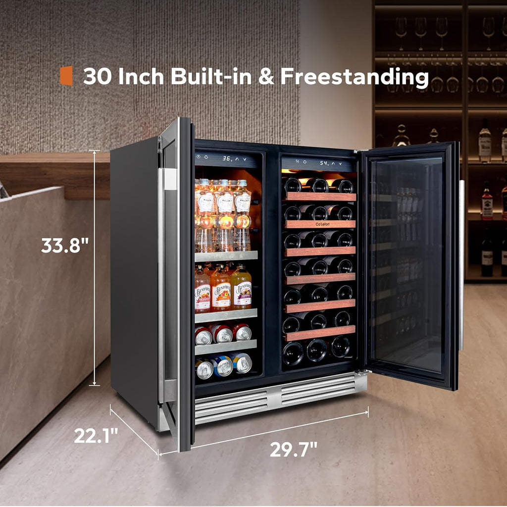 Ca'Lefort 30 Inch Panel Ready Wine and Beverage Refrigerator - 80 Can and 33 Bottle Wine Fridge Dual Zone 36-72°F Built in Cooler, 6.0 cu.ft Refrigerator Perfect for Home/Kitchen(Panels Not Included)