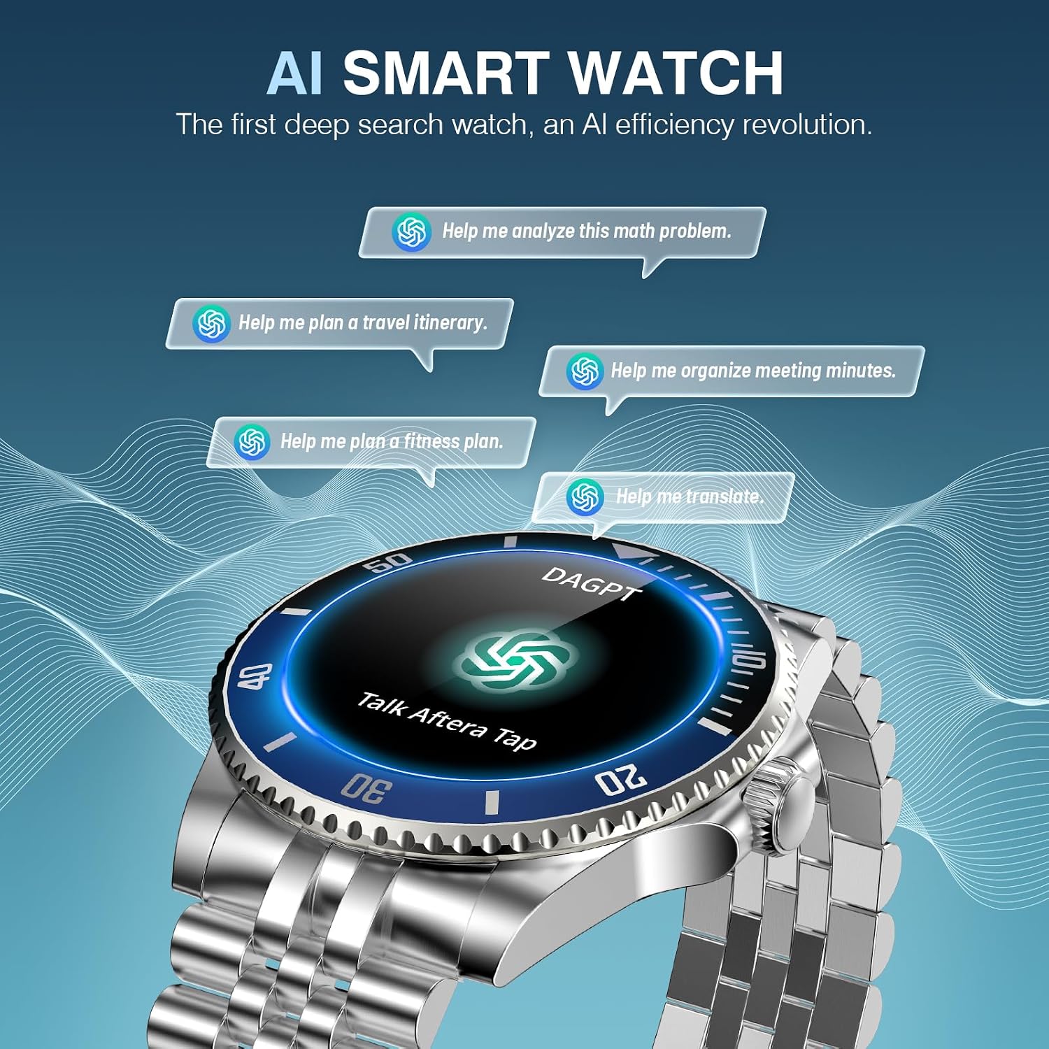 SOUYIE 2025 DA GPT Smart Watch for Men, Heart Rate, Blood Pressure, Blood Oxygen, Sleep Monitor, 107 Sports Modes, 1.19-inch AMOLED Display, Waterproof Round Watch, Compatible Android iOS Silver Blue