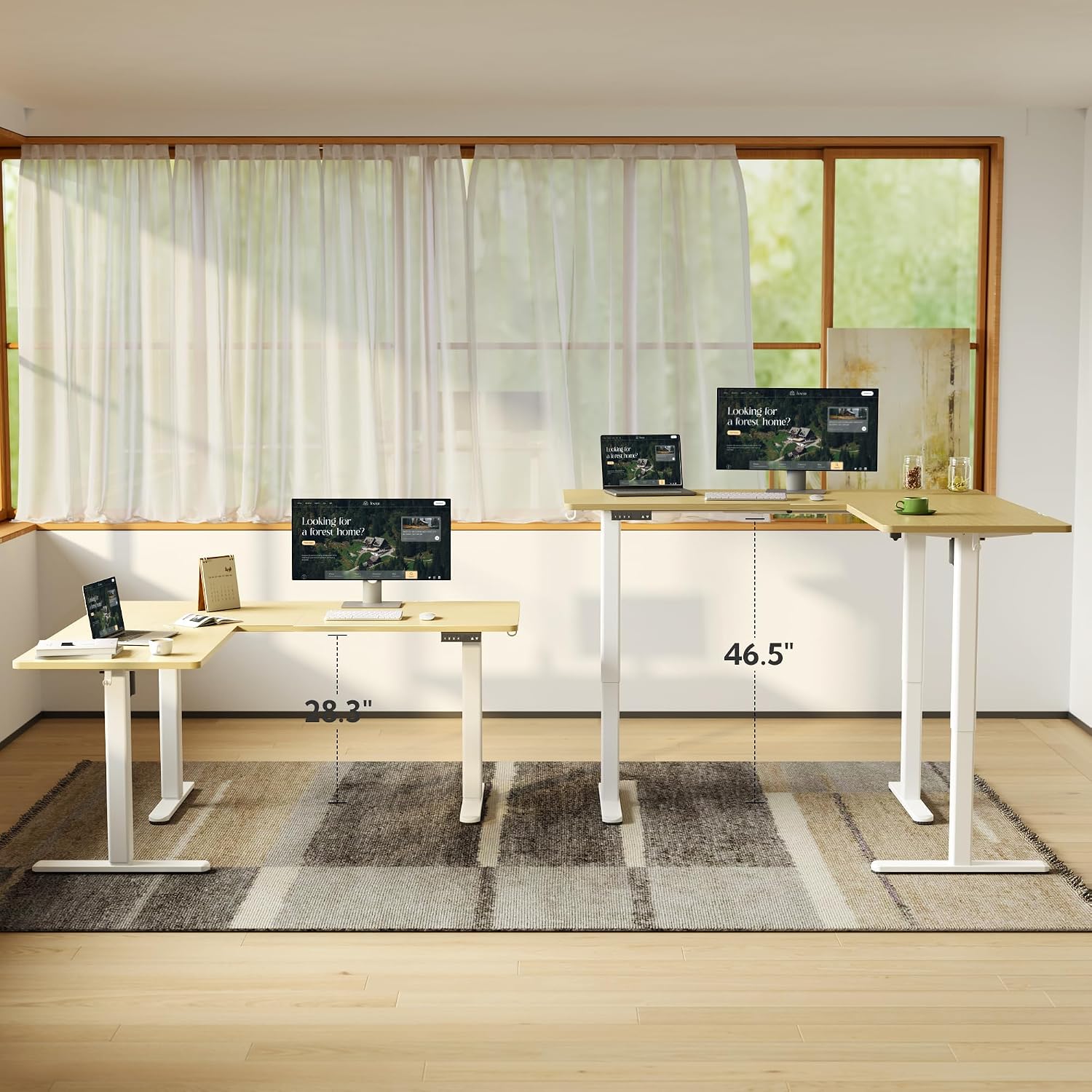 YDN L Shaped Standing Desk, Electric Standing Desks L Shape Adjustable Height Dual Motor, 63 x 55 Inch Corner Standing Desks with Splice Board for Home Office, Large Standing Desk, Nature