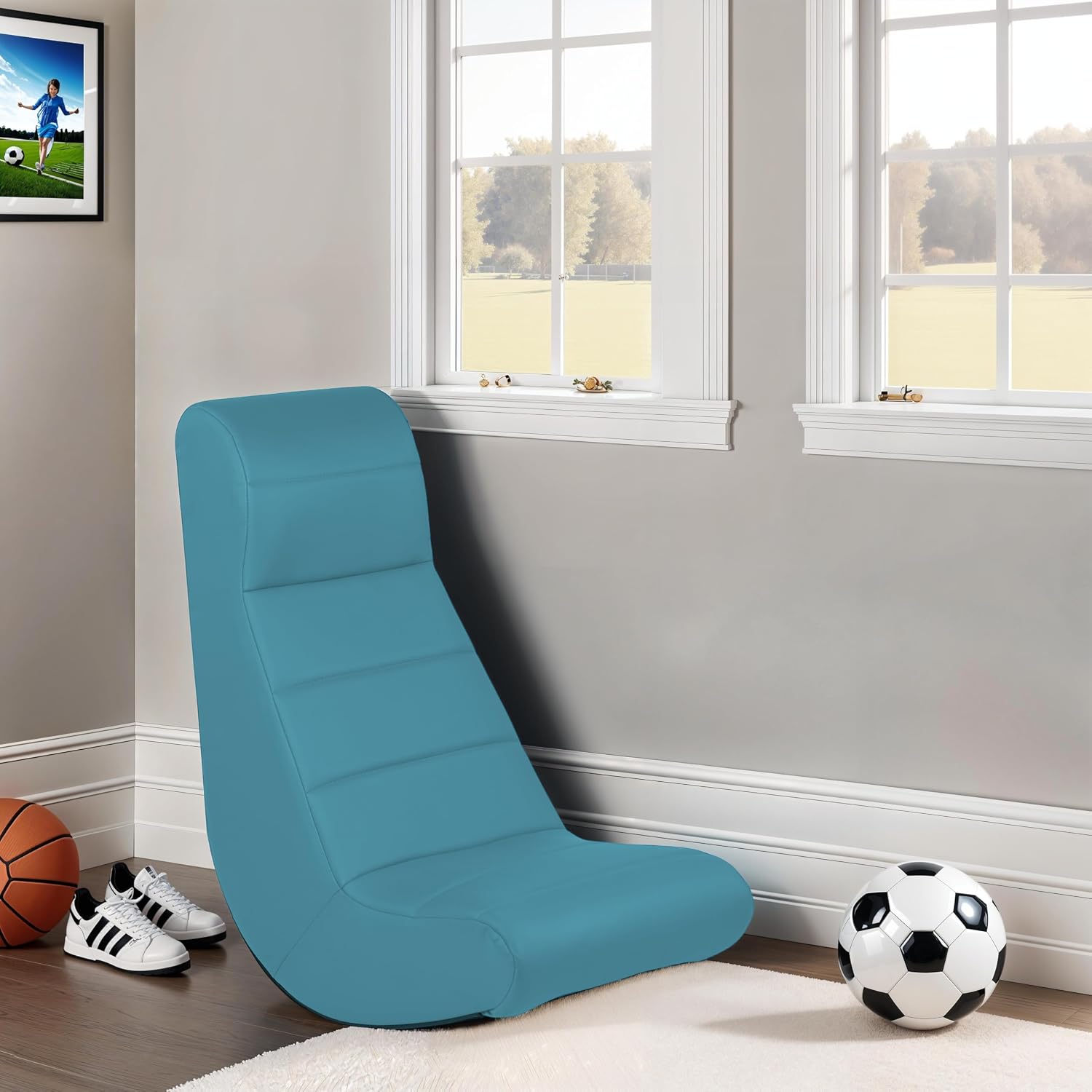 FDP Horizontal Floor Rocker, Lightweight Video Rocker for Kids and Teens, Ergonomic Chair for Reading, Gaming, Watching TV - Teal, 10489-TL