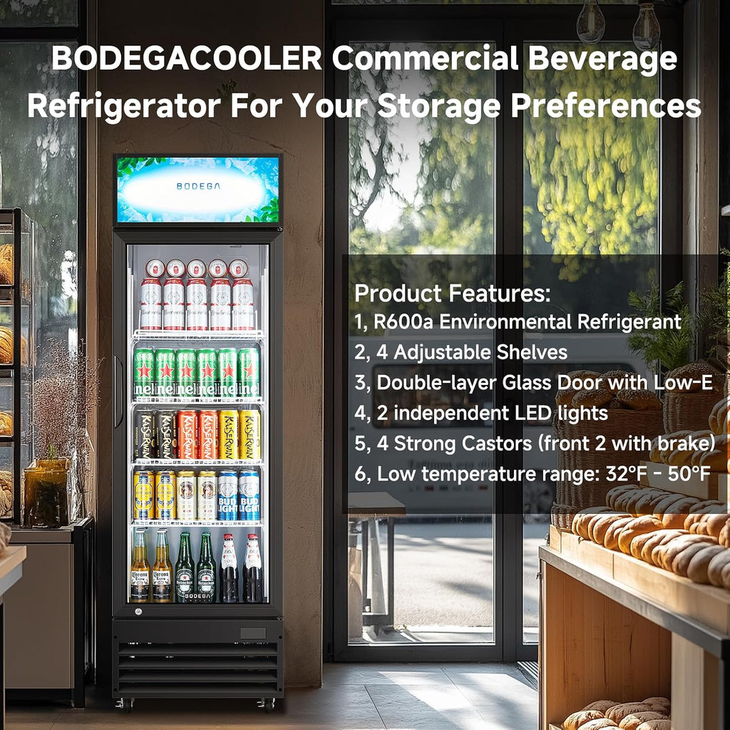 BODEGA BODEGACOOLER 9 Cu. Ft Commercial Merchandiser Refrigerator, Black Large Commercial Refrigerator With Glass Door, LED Light/Door Lock,Upright Display Refrigerator For kitchen/Garage/Office.