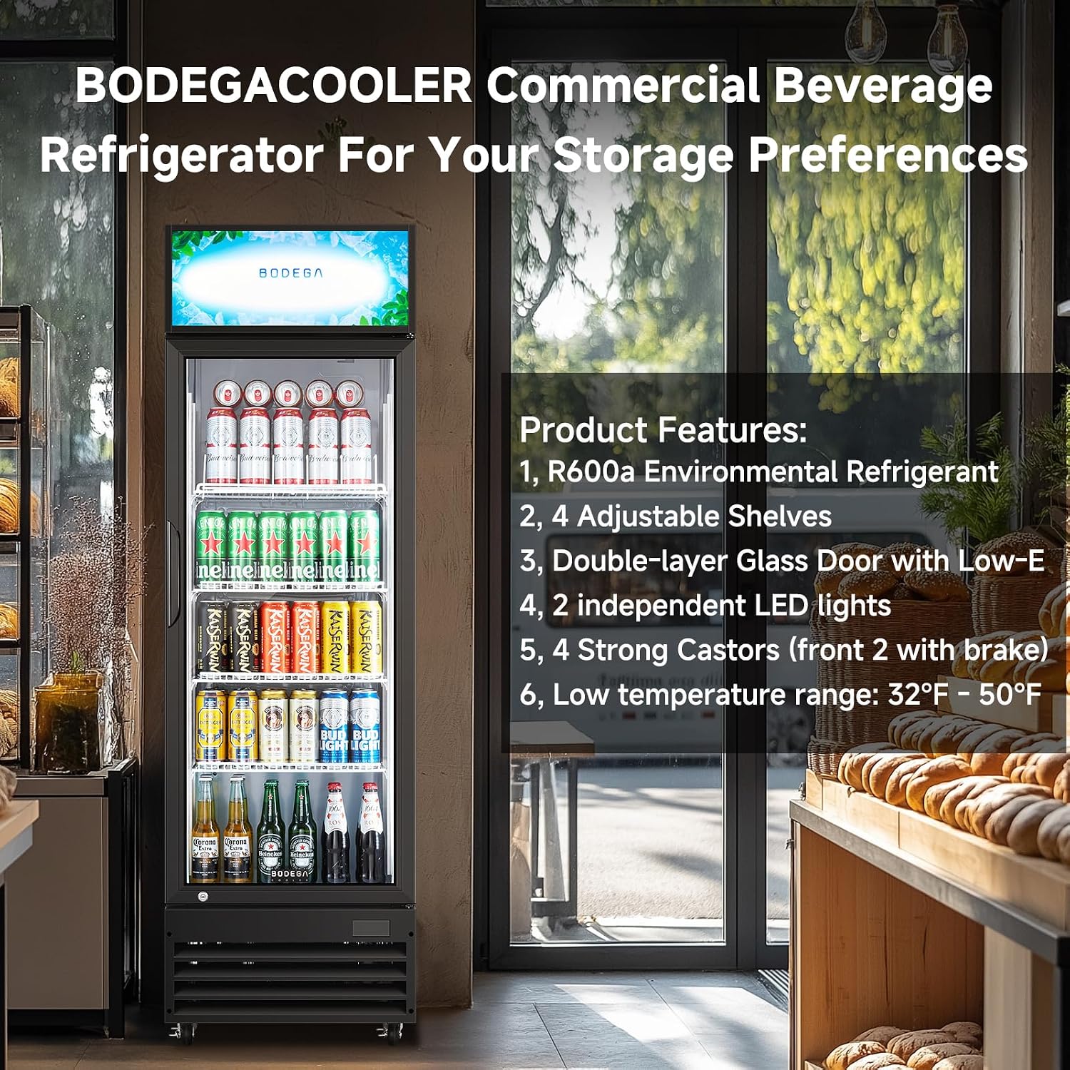 BODEGA BODEGACOOLER 9 Cu. Ft Commercial Merchandiser Refrigerator, Black Large Commercial Refrigerator With Glass Door, LED Light/Door Lock,Upright Display Refrigerator For kitchen/Garage/Office.