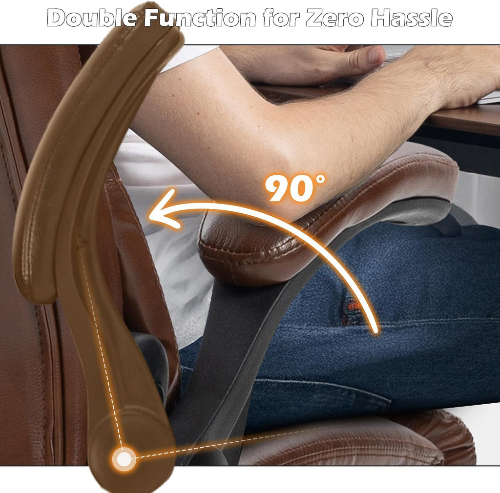 Office Chair - Ergonomic High Back Computer Desk Chair with Rocking Function & Lumbar Support - Executive Comfortable Wide Swivel Rolling Office Leather Chair with Flip-up Armrests for Home Gaming