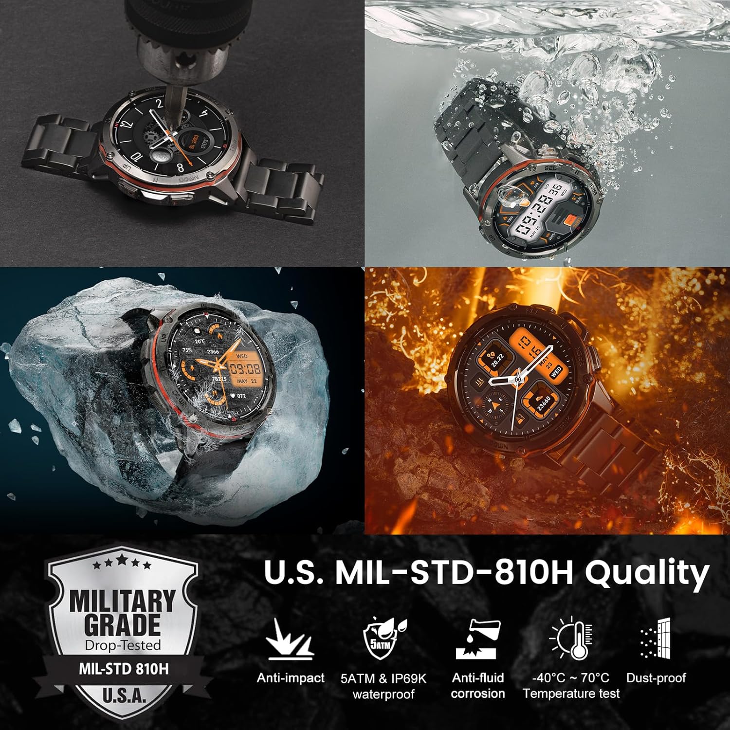 AMAZTIM GPS Smart Watch for Men, 6 Satellite Positioning, Compass, Stainless Steel Body, 50M Waterproof, 470mAh Extra-Large Battery, Answer/Make Call, 1.43' AMOLED Screen, Compatible for Android iOS