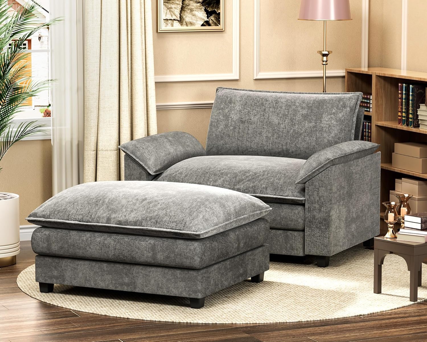 Homall 40' Modular Sectional Sofa, Single Sofa Couch with Reversible Ottoman, DIY Combination Chenille Deep 1-Seat Cloud Couch for Living Room, Apartment (Light Grey, Single Sofa Chair)