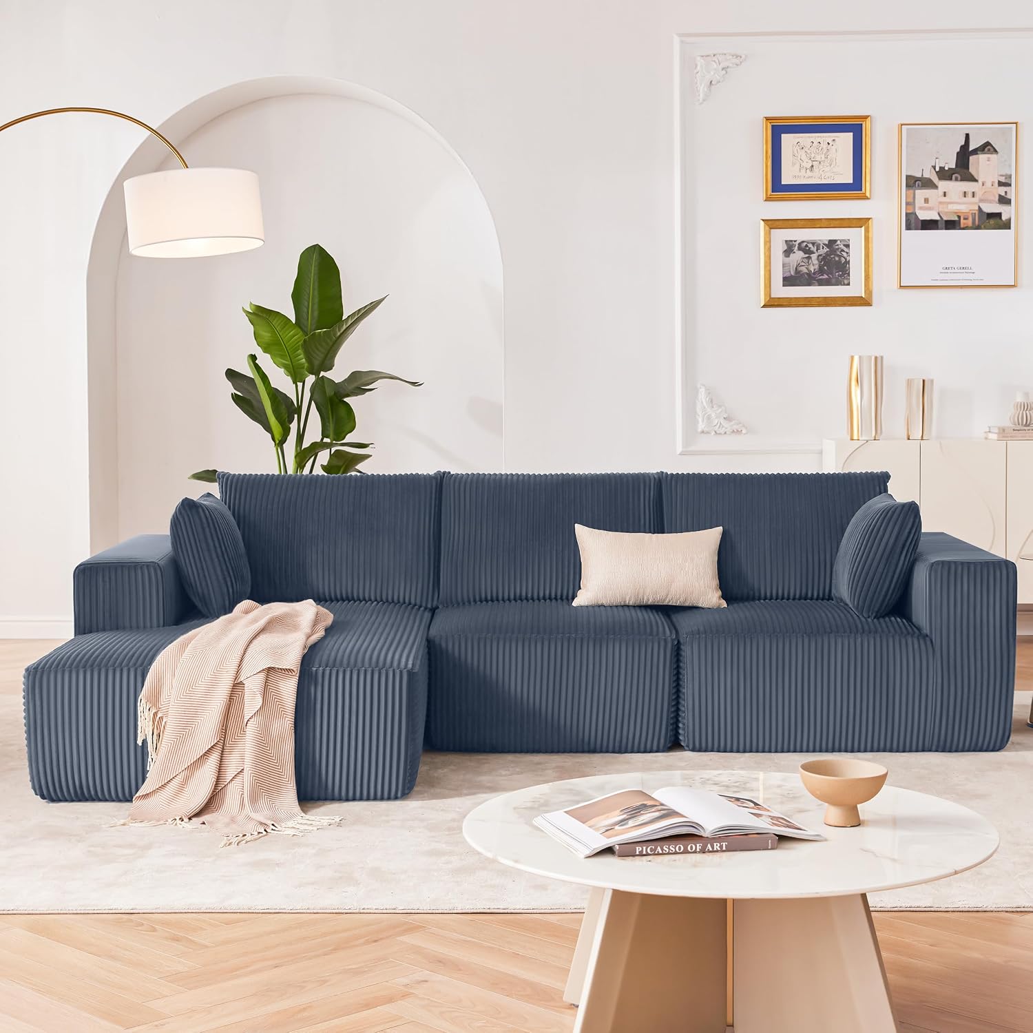 108' Modular Sectional Sofa, Cloud Sectional Couch with Deep Seat, Boneless Couches for Living Room Bedroom, Modern Modular L-Shape Sofa Couch with Chaise (Blue, Left Facing Chaise)