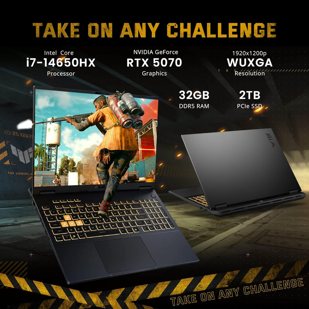 ASUS TUF F16 16' WUXGA 165Hz Gaming Laptop, Intel i7-14650HX, NVIDIA GeForce RTX 5070 8GB, 32GB DDR5, 2TB SSD, RGB Backlit Keyboard, 1080p IR Camera, Wi-Fi 6E, Win 11, Gray, 1TB Docking Station Set