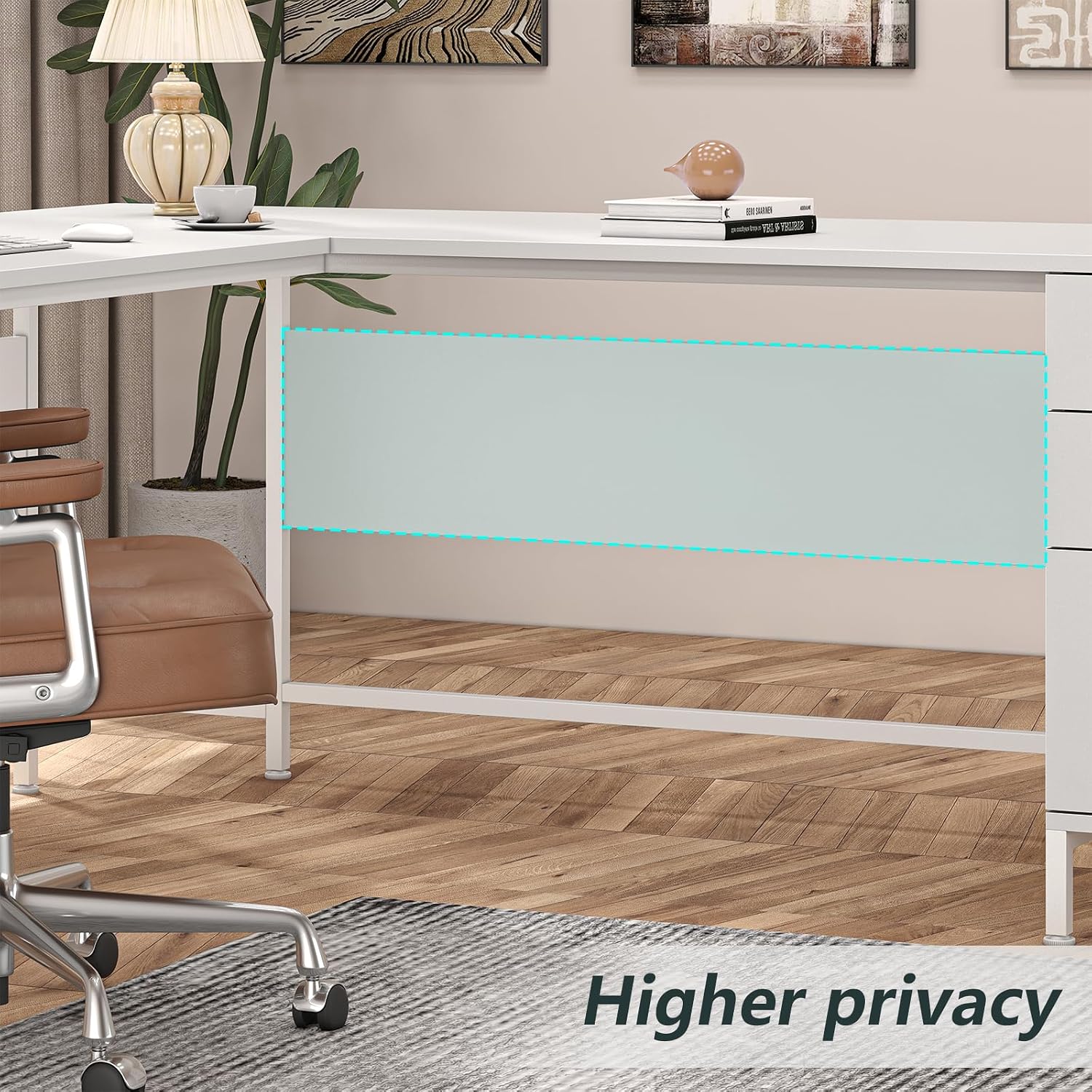 TVU 59'' L Shaped Desk with 6 Wooden Drawers, Large Home Office Corner Computer Desk with Storage File Cabinet, Modern Metal Wood Desk for Executive Writing Study Workstation, White