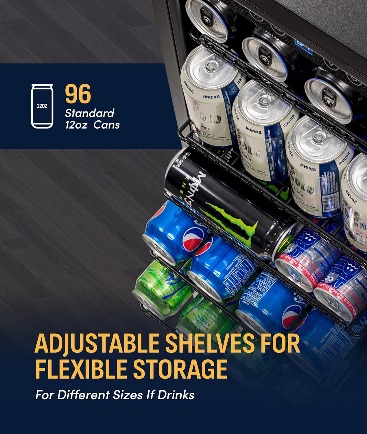 NewAir 96 Can Built-In Beverage Refrigerator | 15' Small Mini Fridge for Bedroom, Home Bar or Office | Quiet Cooling & Precise Temperature Control | Stainless Steel