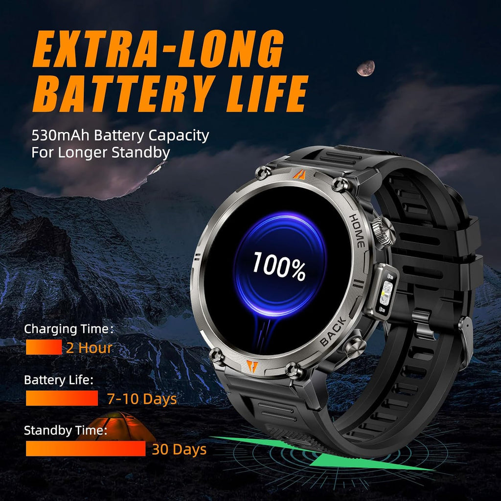 Military Smart Watches for Men Built-in GPS with LED Flashlight Compass, 3ATM Waterproof Rugged Tactical Smartwatch with Text and Call, 1.45' HD Fitness Tracker with HR SPO2 Monitor for iPhone Android