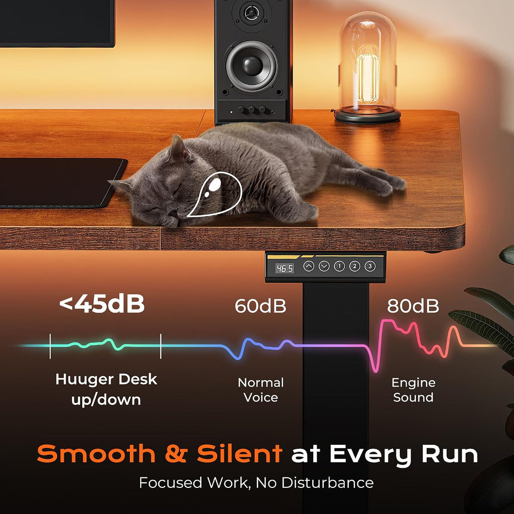 Huuger 63 x 28 Large Electric Standing Desk, Height Adjustable Computer Desk, 27.6' Deep Desktop, Stand up Gaming Office Table with 2 Hooks, 3 Preset Heights, for Home Office, Rustic Brown