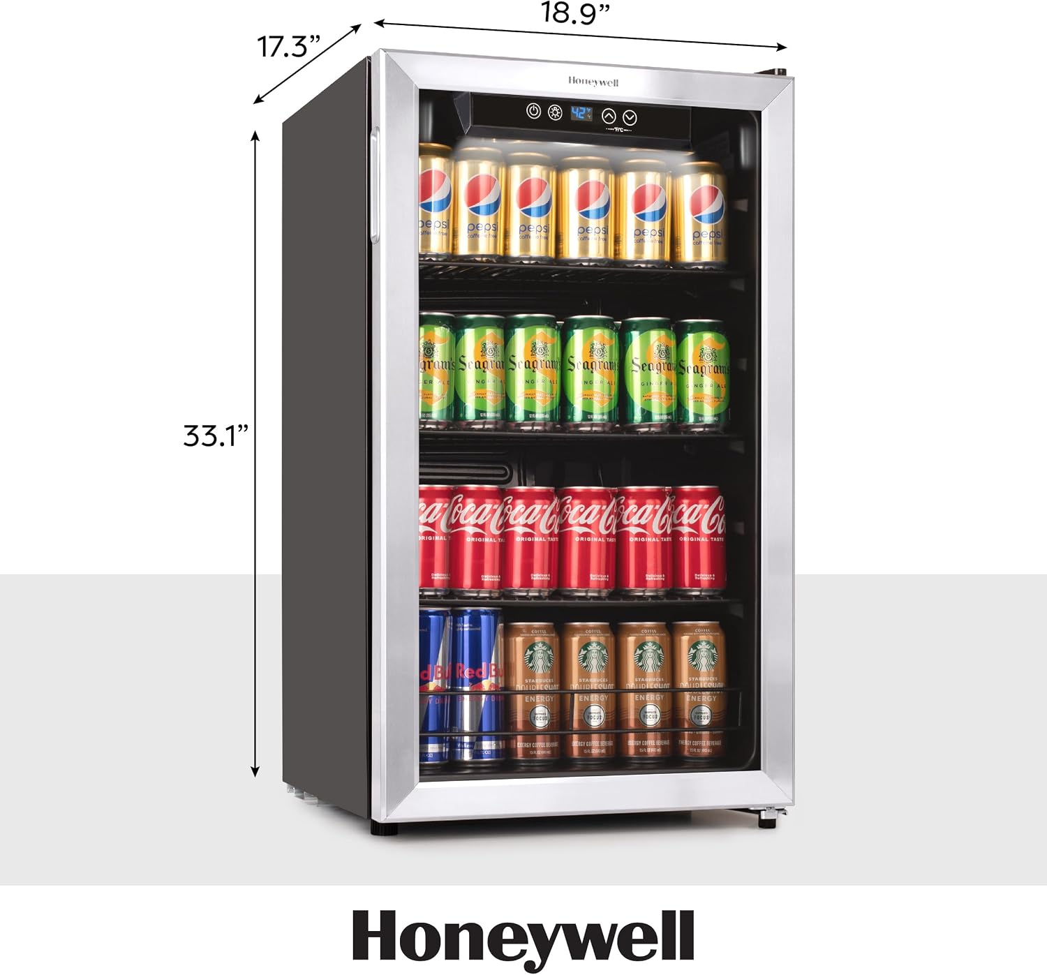 Honeywell Beverage Refrigerator and Cooler, 115 Can Mini Fridge with Glass Door for Soda Beer or Wine for Office & Mind Reader SNACKCAR Supreme Snack organizer, 14 x 14.5 Round, Black